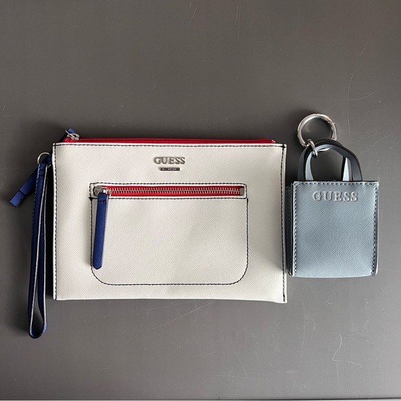 GUESS White Wristlet with Keychain - Picture 1 of 7